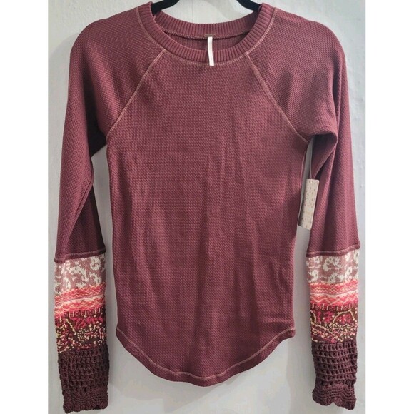 Free People We The Free Rio Vino Mixed Media Thermal Waffle Knit Top NWT Size S - Picture 1 of 9